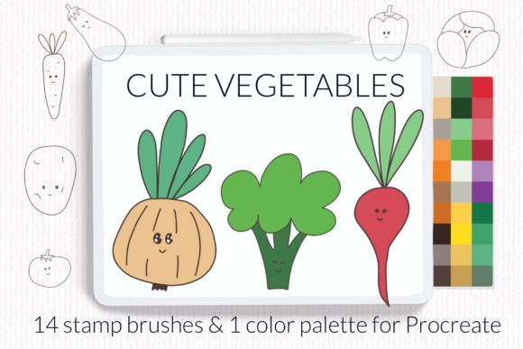 Download Cute Vegetable Procreate Stamp Brushes - Procreate stamp Collection