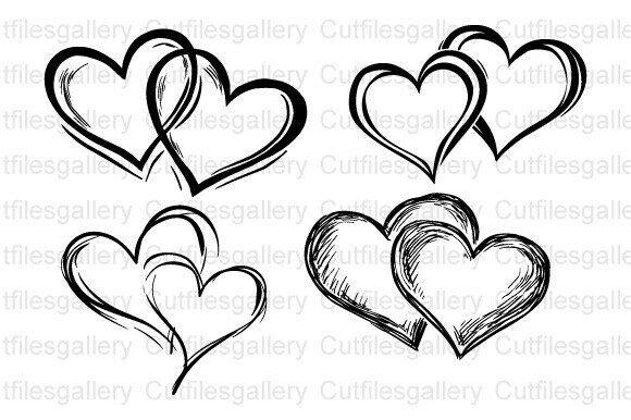 Download Hand Draw Double Heart SVG, Doodle Heart - Draw Collection
