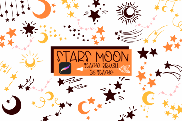 Download Stars &amp; Moon Procreate Stamp Brush - Procreate stamp Collection