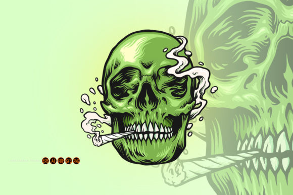 Download Smoking Weed Green Skull Hand Drawn SVG - Draw Collection
