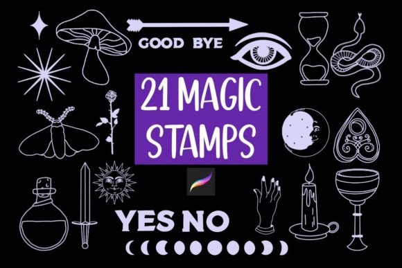 Download 21 Magical Procreate Stamp Set Brushes - Procreate stamp Collection