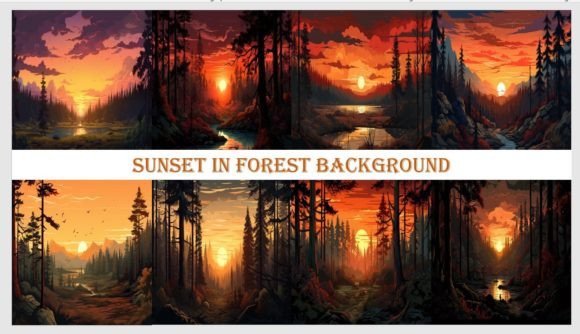 Download Sunset Forest Painting Background - Forest painting Collection