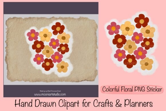 Download Colorful Floral PNG Sticker – Hand Drawn - Draw Collection