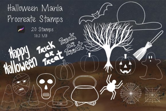 Download Halloween Mania Procreate Stamps - Procreate stamp Collection