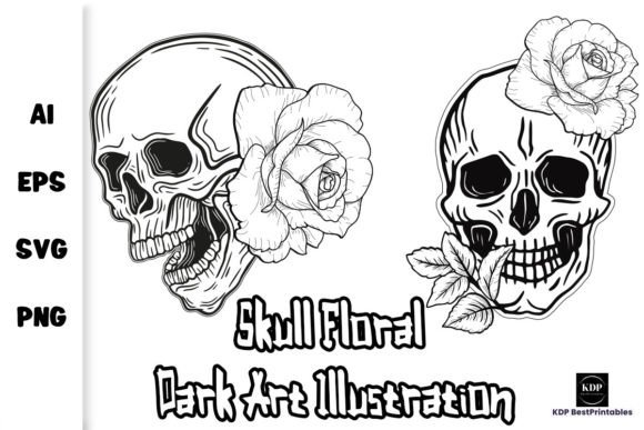 Download Skull Floral Dark Art Illustration V2 - Premium Resources