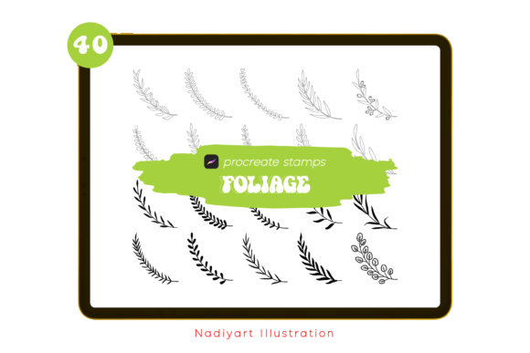 Download 40 Leaves Badge Procreate Stamps - Procreate stamp Collection