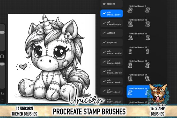 Download Chibi Stitched Unicorn Procreate Stamp B - Procreate stamp Collection