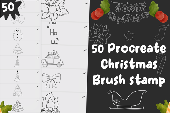 Download 50 Christmas Brush Procreate Stamps - Procreate stamp Collection