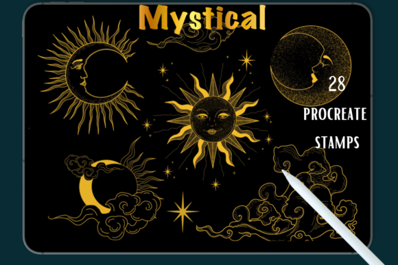 Download Magical Procreate Stamps Moon and Sun - Procreate stamp Collection