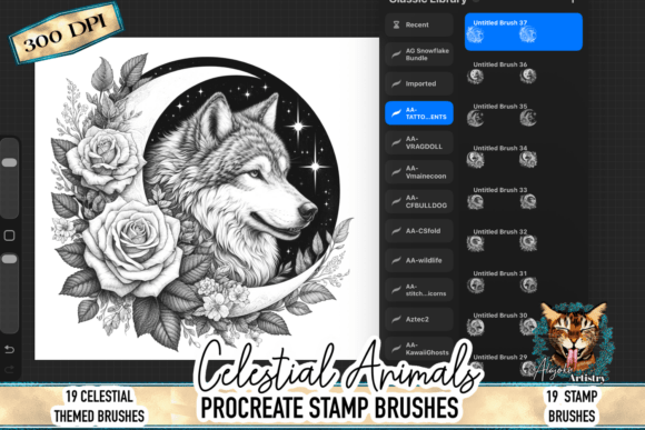 Download Celestial Wolf Procreate Stamp Brushes - Procreate stamp Collection