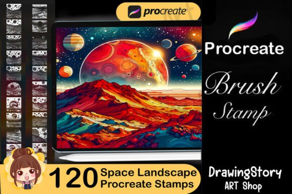 Download 120 Space Landscape Procreate Stamps - Procreate stamp Collection