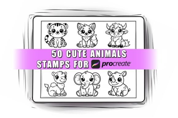 Download 50 Cute Animals Procreate Stamps Brushes - Procreate stamp Collection