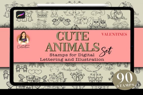 Download Cute Animals Valentines Procreate Stamps - Procreate stamp Collection