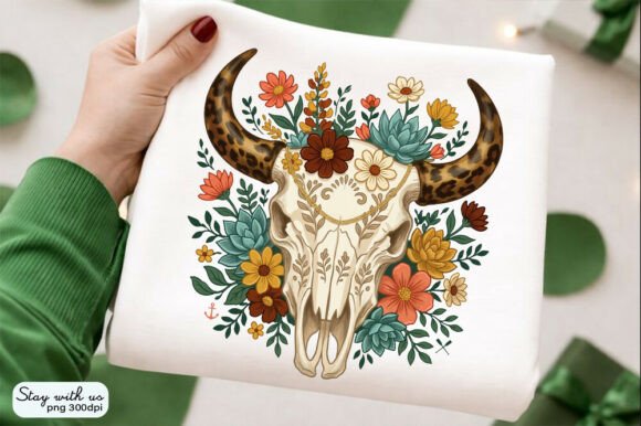 Download Floral Cow Skull Hand Drawn PNG - Draw Collection