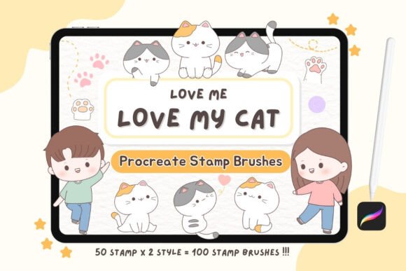 Download Love Me Love My Cat – Procreate Stamp - Procreate stamp Collection