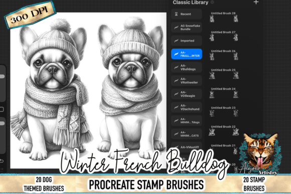 Download Winter French Bulldog Procreate Stamp - Procreate stamp Collection
