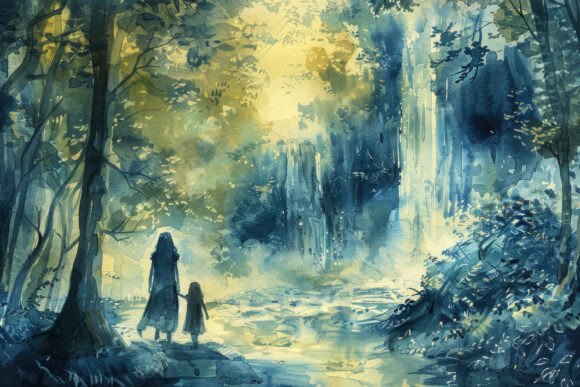 Download Forest Painting with Mother and Daughter - Forest painting Collection