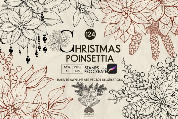 Download Christmas Poinsettia Line Drawing - Draw Collection