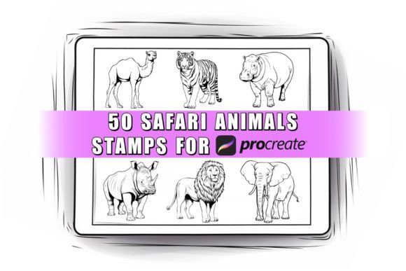 Download 50 Safari Animals Procreate Stamps Brush - Procreate stamp Collection