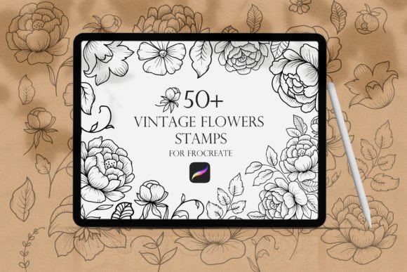 Download Vintage Flowers Procreate Stamps - Procreate stamp Collection