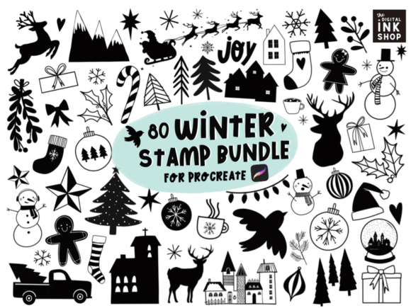 Download 100 Holiday Procreate Stamps - Procreate stamp Collection
