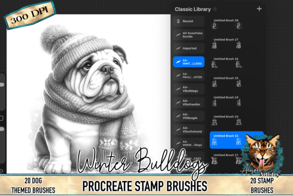 Download Winter Bulldog Procreate Stamp Brushes - Procreate stamp Collection
