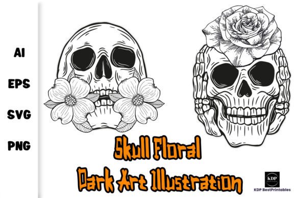 Download Skull Floral Dark Art Illustration V1 - Premium Resources