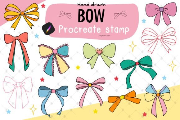 Download Ribbon Bow Procreate Stamp Brushes - Procreate stamp Collection