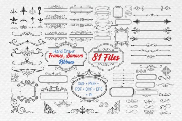Download Hand Drawn Frames, Banners &amp; Ribbons - Draw Collection