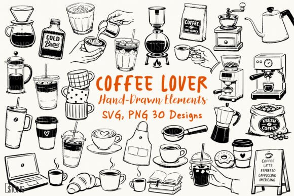 Download Coffee Lover SVG Bundle Hand Drawn PNG - Draw Collection