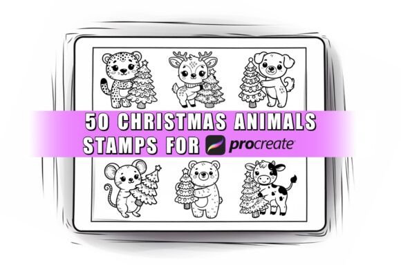 Download 50 Christmas Animals Procreate Stamps Br - Procreate stamp Collection