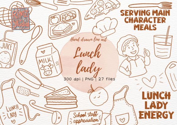 Download Lunch Lady Doodle Hand Drawn PNG Set - Draw Collection