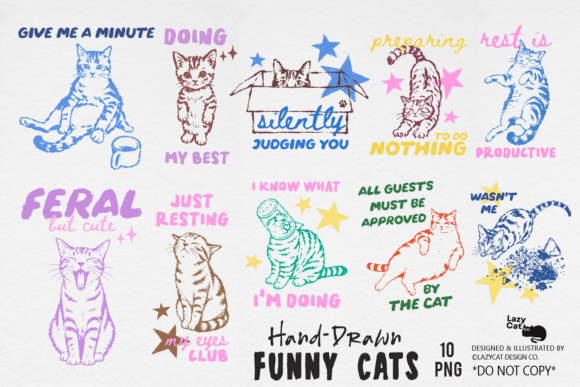 Download Funny Cat Hand-Drawn Sublimation Bundle - Draw Collection