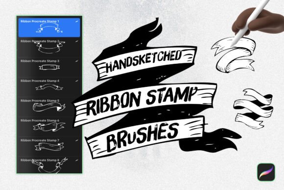 Download Handsketched Ribbon Procreate Stamps - Procreate stamp Collection