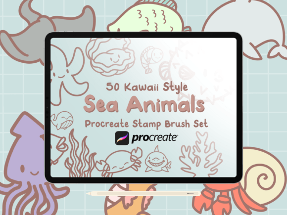 Download Sea Animals Procreate Stamp Brushes - Procreate stamp Collection