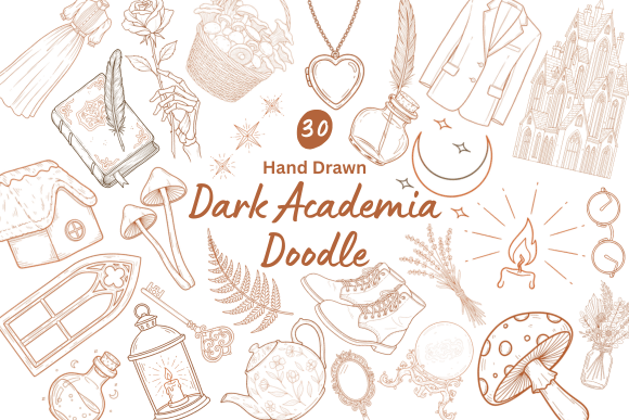 Download 30 Dark Academia Hand Drawn Doodles - Draw Collection