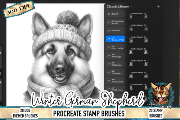 Download Winter German Shepherd Procreate Stamp - Procreate stamp Collection