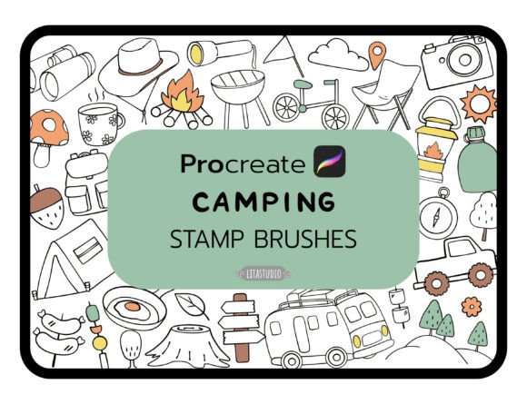 Download 37 Cute Camping Procreate Stamp Brushes - Procreate stamp Collection